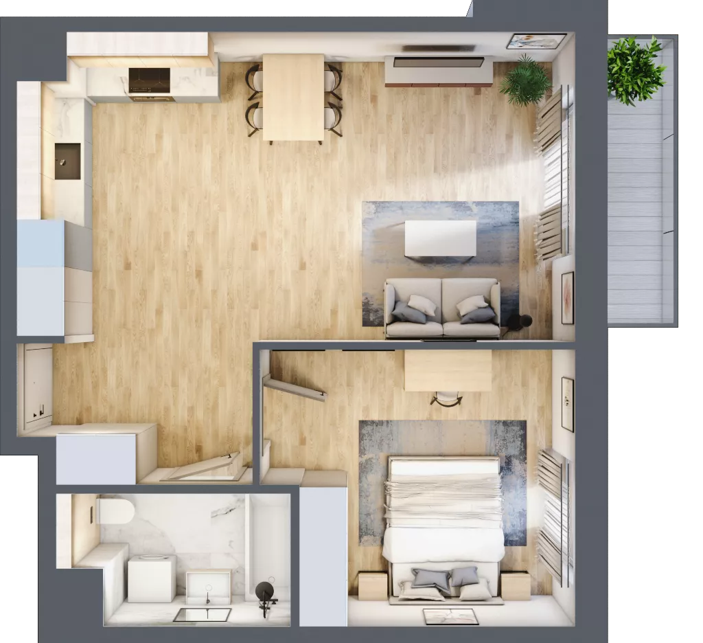 2 pokoje, mieszkanie 51,23 m², piętro 3, oferta nr 3B.41, Skwer Harmonia 2, Kraków, Podgórze, Rybitwy, ul. Półłanki