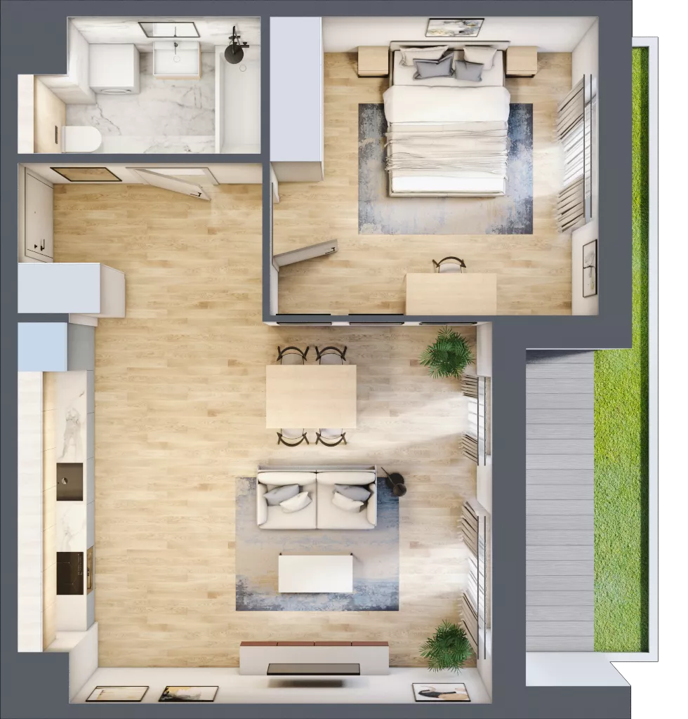 2 pokoje, mieszkanie 52,40 m², parter, oferta nr 3B.05, Skwer Harmonia 2, Kraków, Podgórze, Rybitwy, ul. Półłanki