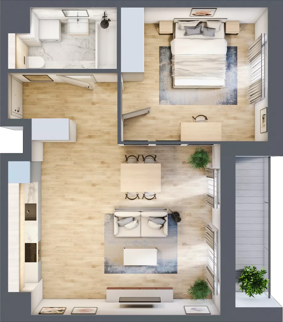 2 pokoje, mieszkanie 51,74 m², piętro 2, oferta nr 3A.27, Skwer Harmonia 2, Kraków, Podgórze, Rybitwy, ul. Półłanki