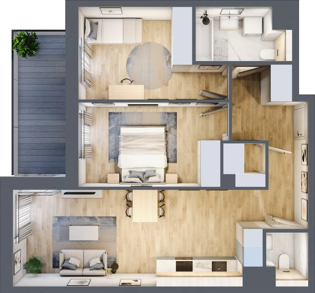 3 pokoje, mieszkanie 63,60 m², piętro 2, oferta nr 3B.24, Skwer Harmonia 2, Kraków, Podgórze, Rybitwy, ul. Półłanki