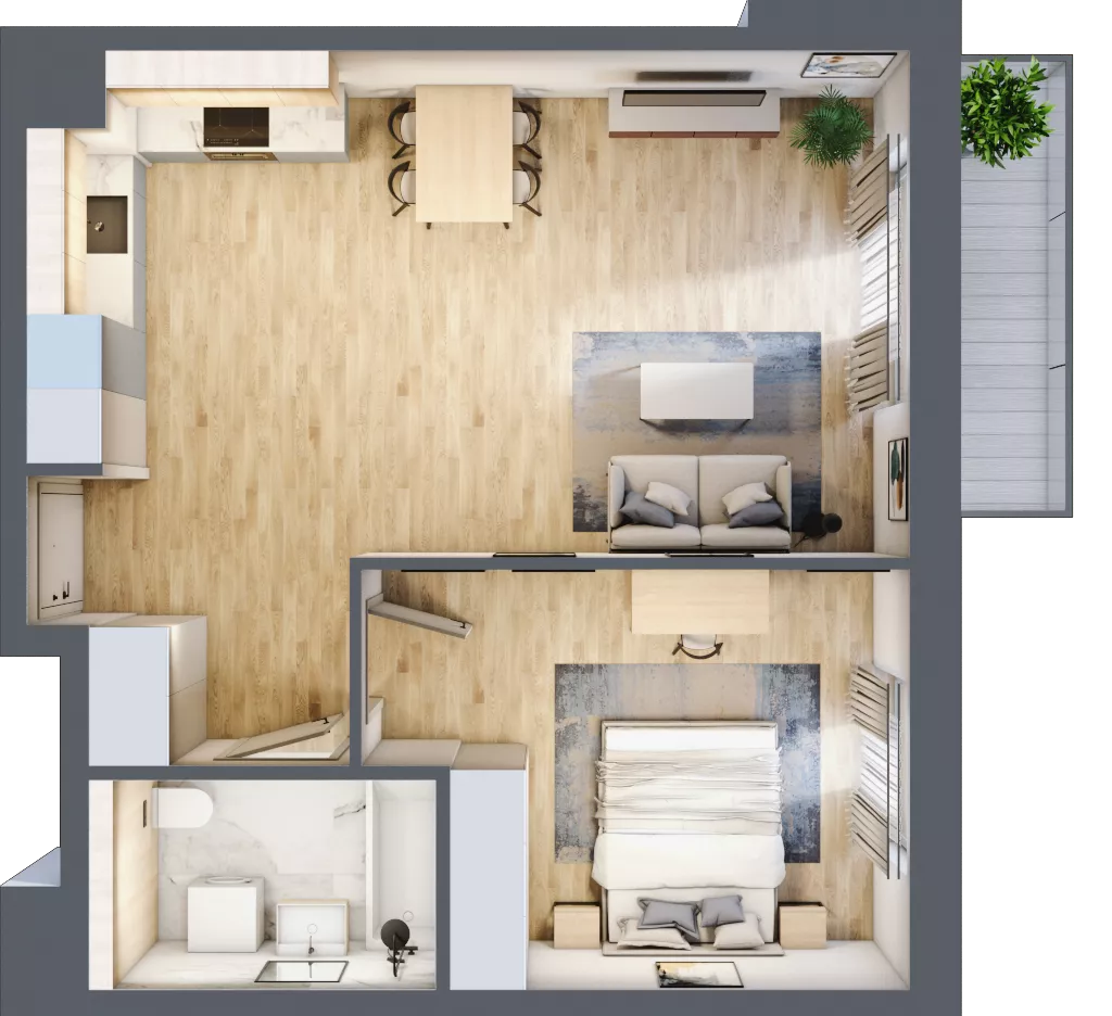 2 pokoje, mieszkanie 51,42 m², piętro 2, oferta nr 3A.28, Skwer Harmonia 2, Kraków, Podgórze, Rybitwy, ul. Półłanki