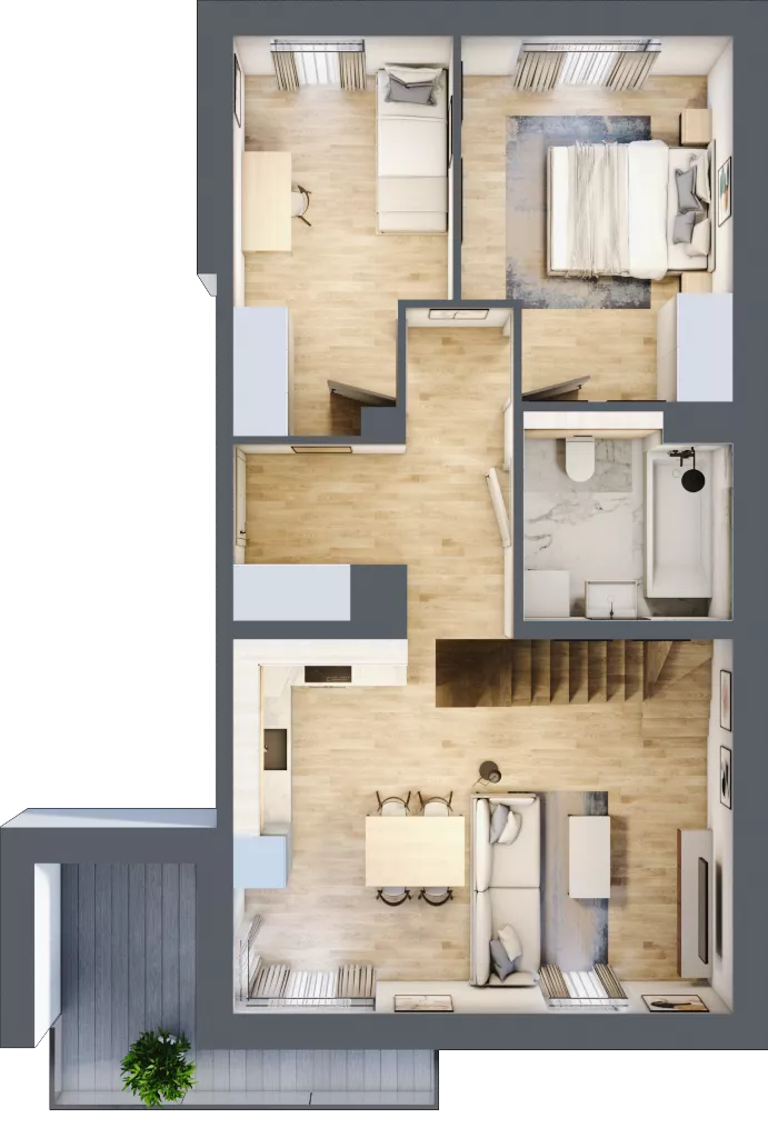 3 pokoje, mieszkanie 77,73 m², piętro 2, oferta nr 5.1.2, Skwer Harmonia 2, Kraków, Podgórze, Rybitwy, ul. Półłanki