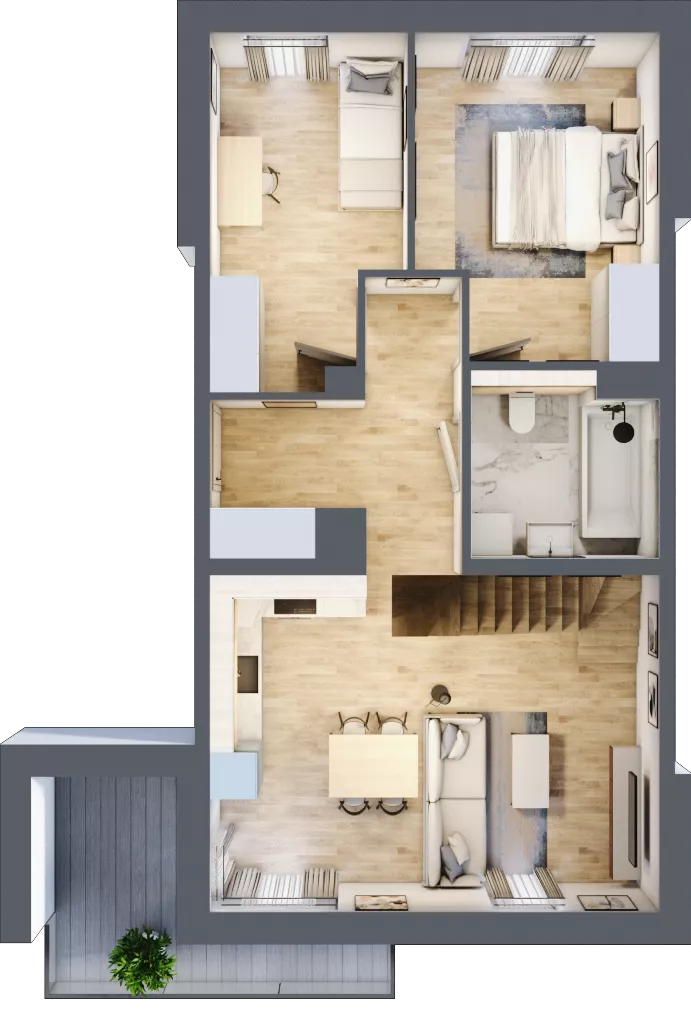 3 pokoje, mieszkanie 77,73 m², piętro 2, oferta nr 5.2.2, Skwer Harmonia 2, Kraków, Podgórze, Rybitwy, ul. Półłanki
