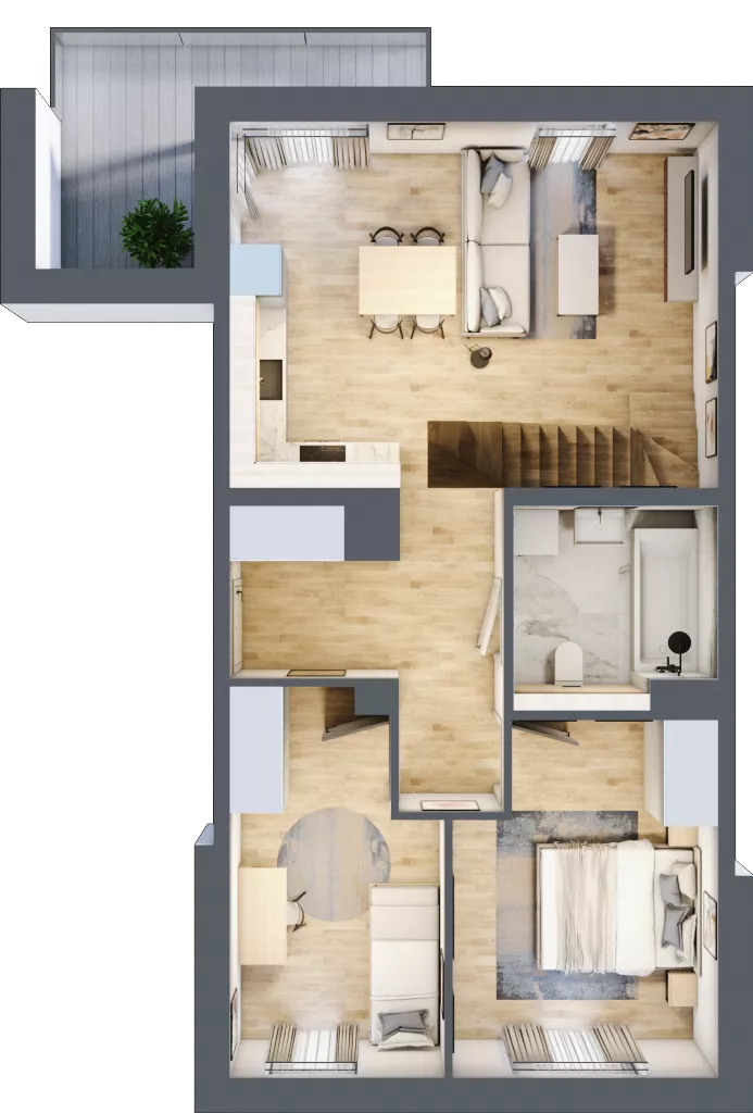 3 pokoje, mieszkanie 77,73 m², piętro 2, oferta nr 6.2.2, Skwer Harmonia 2, Kraków, Podgórze, Rybitwy, ul. Półłanki