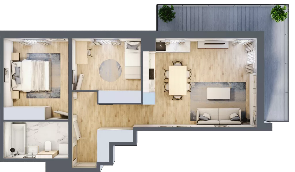 3 pokoje, mieszkanie 61,53 m², piętro 1, oferta nr A2.1.2, Zacisze Marcelin III, Poznań, Ławica, Marcelin, ul. Leśnych Skrzatów