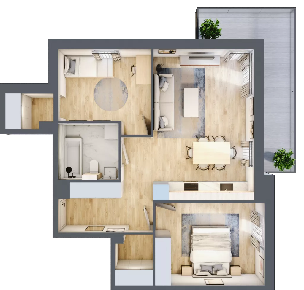 3 pokoje, mieszkanie 63,73 m², piętro 1, oferta nr A3.1.1, Zacisze Marcelin III, Poznań, Ławica, Marcelin, ul. Leśnych Skrzatów