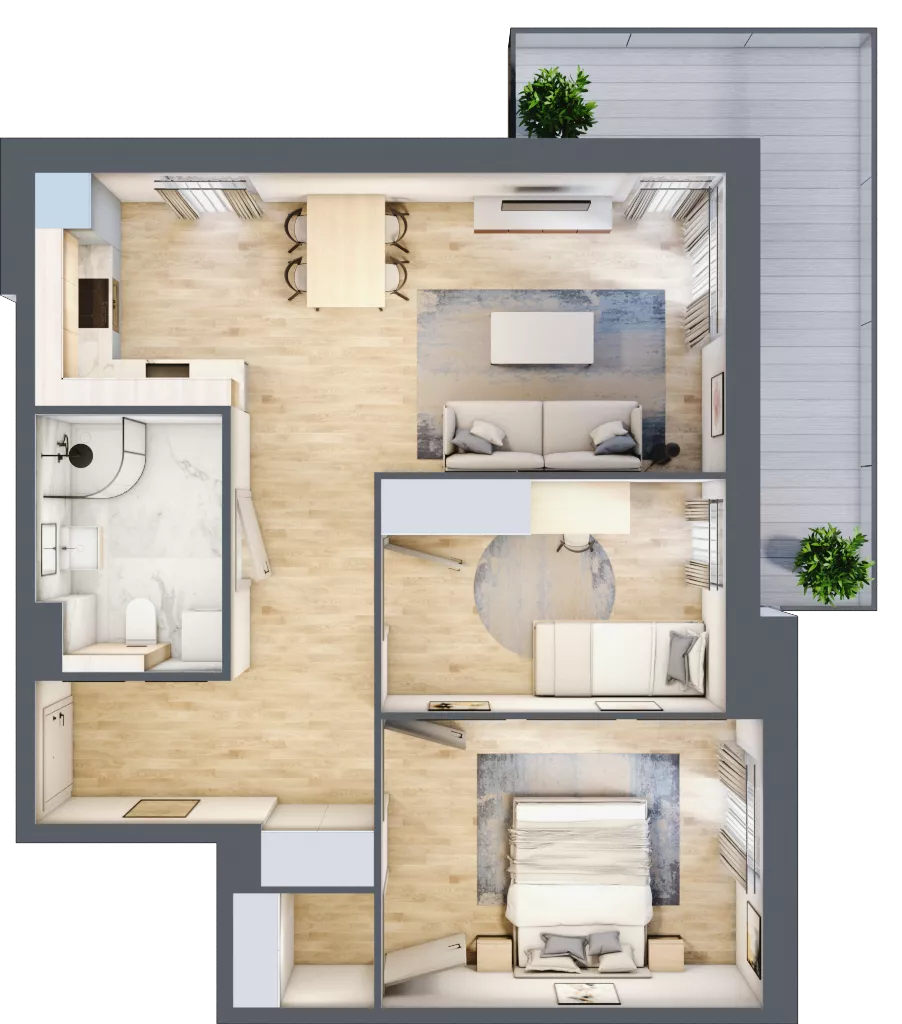 3 pokoje, mieszkanie 61,39 m², piętro 1, oferta nr A7.1.1(N), Zacisze Marcelin III, Poznań, Ławica, Marcelin, ul. Leśnych Skrzatów