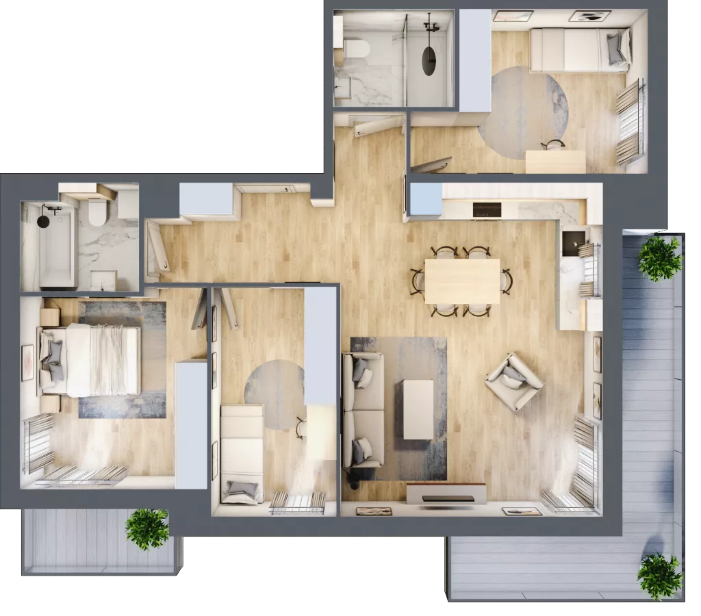 4 pokoje, mieszkanie 83,43 m², piętro 2, oferta nr A7.2.2, Zacisze Marcelin III, Poznań, Ławica, Marcelin, ul. Leśnych Skrzatów