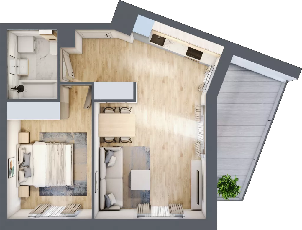 2 pokoje, mieszkanie 42,87 m², piętro 1, oferta nr 106F/M068, Miasteczko Jutrzenki Dzielnica Hortensji, Warszawa, Włochy, ul. Jutrzenki 106F