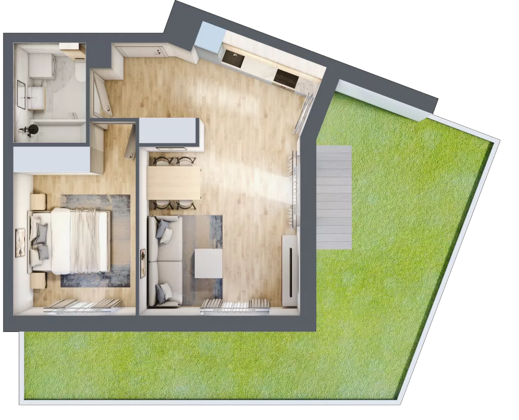 2 pokoje, mieszkanie 42,87 m², parter, oferta nr 106F/M064, Miasteczko Jutrzenki Dzielnica Hortensji, Warszawa, Włochy, ul. Jutrzenki 106F