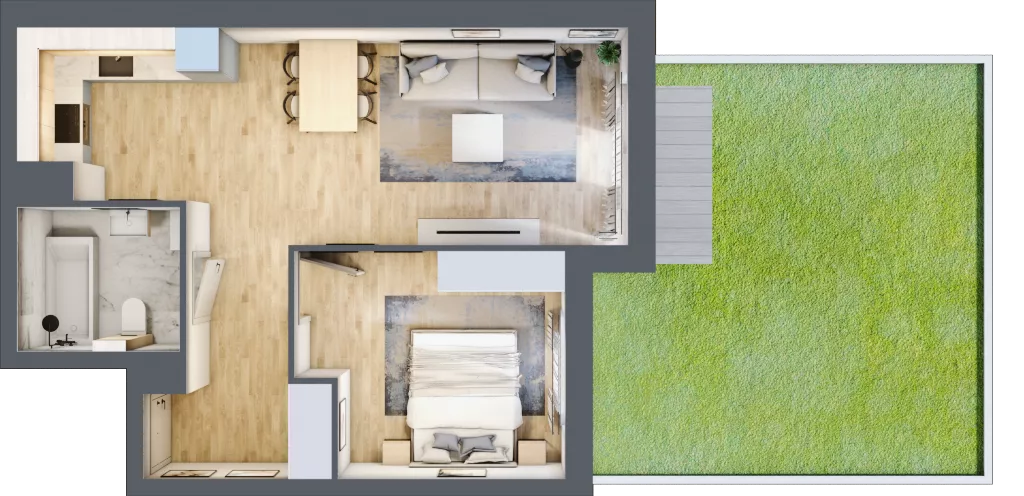 2 pokoje, mieszkanie 44,96 m², parter, oferta nr 106F/M004, Miasteczko Jutrzenki Dzielnica Hortensji, Warszawa, Włochy, ul. Jutrzenki 106F