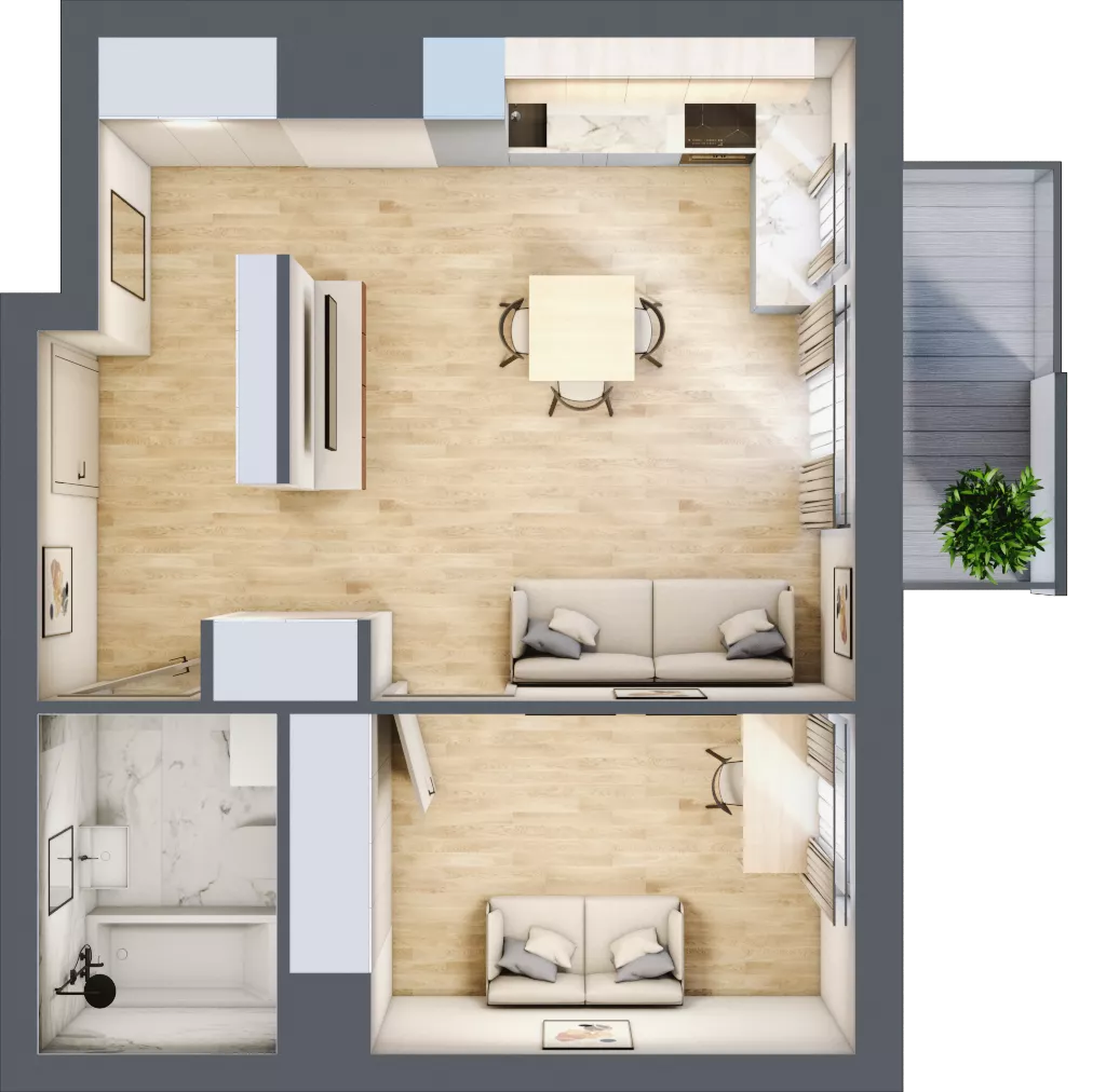 2 pokoje, mieszkanie 42,29 m², piętro 1, oferta nr A/2, Sycylijska, Warszawa, Mokotów, Stegny, ul. Sycylijska