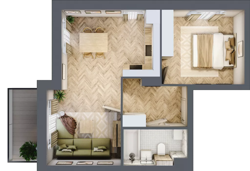 2 pokoje, mieszkanie 43,85 m², piętro 2, oferta nr F1/P2/8, Osiedle Jodłowa etap III, Oława, ul. Jodłowa 46