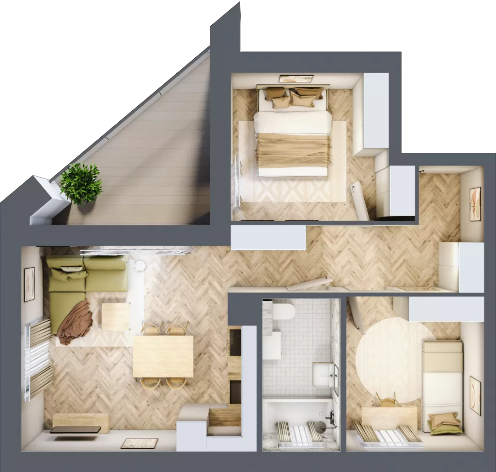 3 pokoje, mieszkanie 48,91 m², piętro 2, oferta nr F1/P2/3, Osiedle Jodłowa etap III, Oława, ul. Jodłowa 46