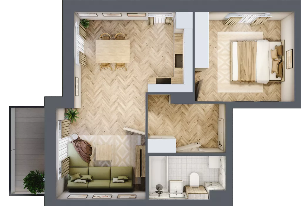 2 pokoje, mieszkanie 43,85 m², piętro 3, oferta nr F1/P3/8, Osiedle Jodłowa etap III, Oława, ul. Jodłowa 46