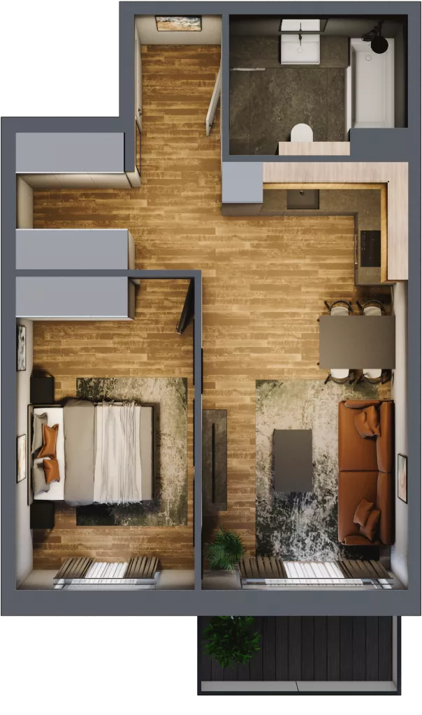 2 pokoje, mieszkanie 43,69 m², piętro 3, oferta nr M 36A, Stary Dworzec, Kartuzy, ul. Dworcowa