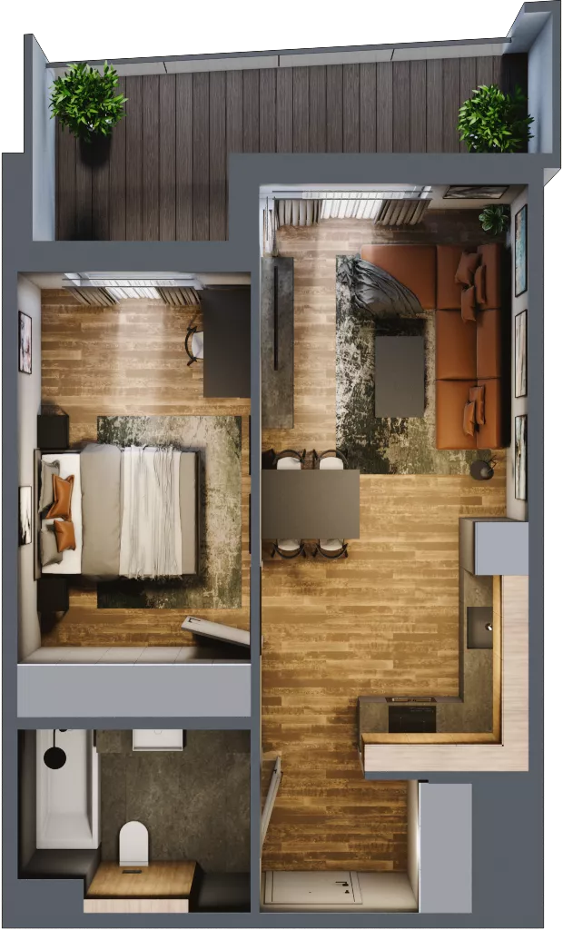2 pokoje, mieszkanie 42,93 m², piętro 1, oferta nr M 2A, Stary Dworzec, Kartuzy, ul. Dworcowa