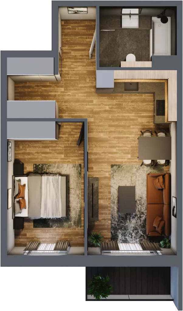 2 pokoje, mieszkanie 44,53 m², piętro 1, oferta nr M 4A, Stary Dworzec, Kartuzy, ul. Dworcowa