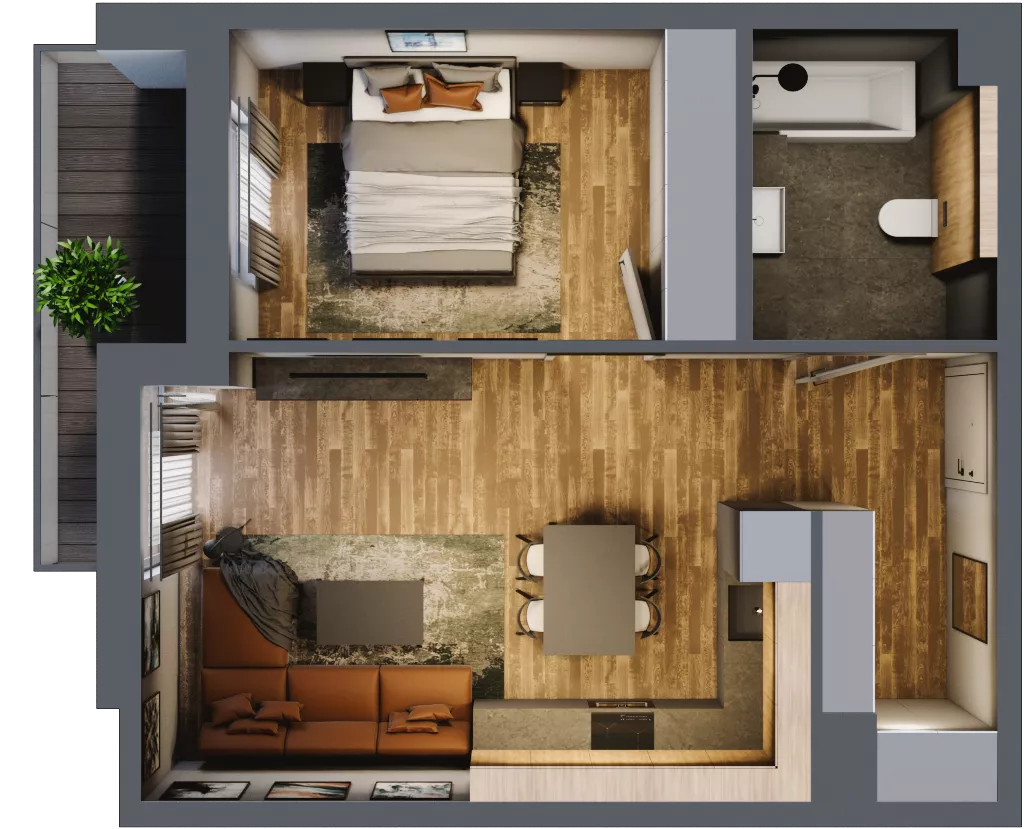 2 pokoje, mieszkanie 42,82 m², piętro 3, oferta nr M 71B, Stary Dworzec, Kartuzy, ul. Dworcowa