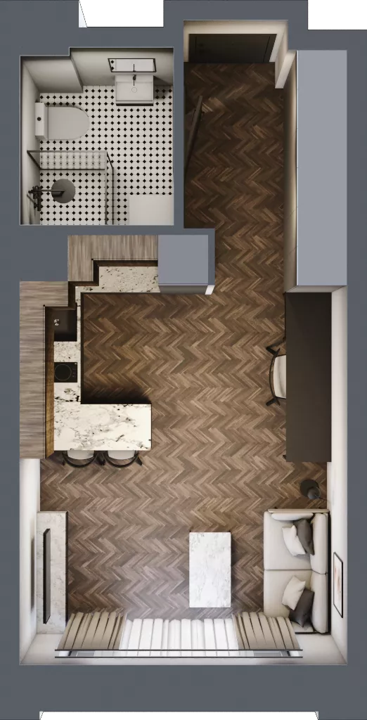 1 pokój, mieszkanie 26,28 m², piętro 2, oferta nr C 2.7, Melody Loft, Łódź, Śródmieście, Śródmieście-Wschód, ul. Pomorska 72/74