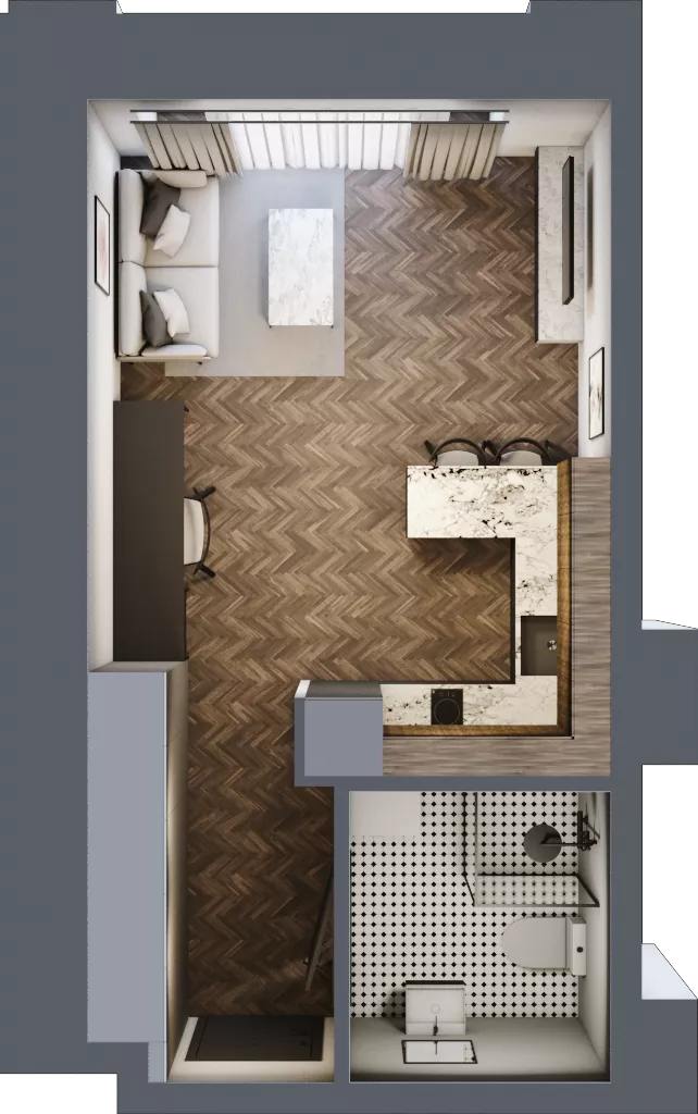 1 pokój, mieszkanie 29,84 m², piętro 1, oferta nr C 1.1, Melody Loft, Łódź, Śródmieście, Śródmieście-Wschód, ul. Pomorska 72/74