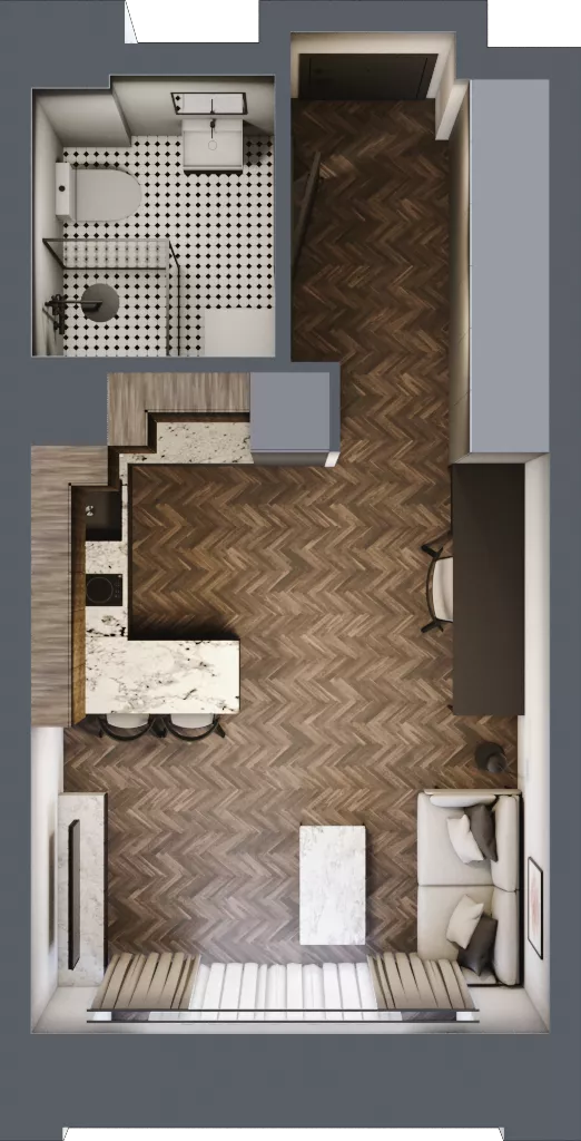 1 pokój, mieszkanie 26,10 m², piętro 1, oferta nr C 1.7, Melody Loft, Łódź, Śródmieście, Śródmieście-Wschód, ul. Pomorska 72/74