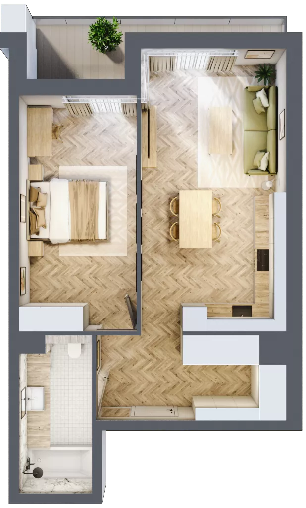 2 pokoje, apartament 52,20 m², piętro 1, oferta nr M.1.9, Marimonte - Apartamenty Mieszkalne, Warszawa, Bielany, Marymont-Kaskada, ul. Marymoncka 4