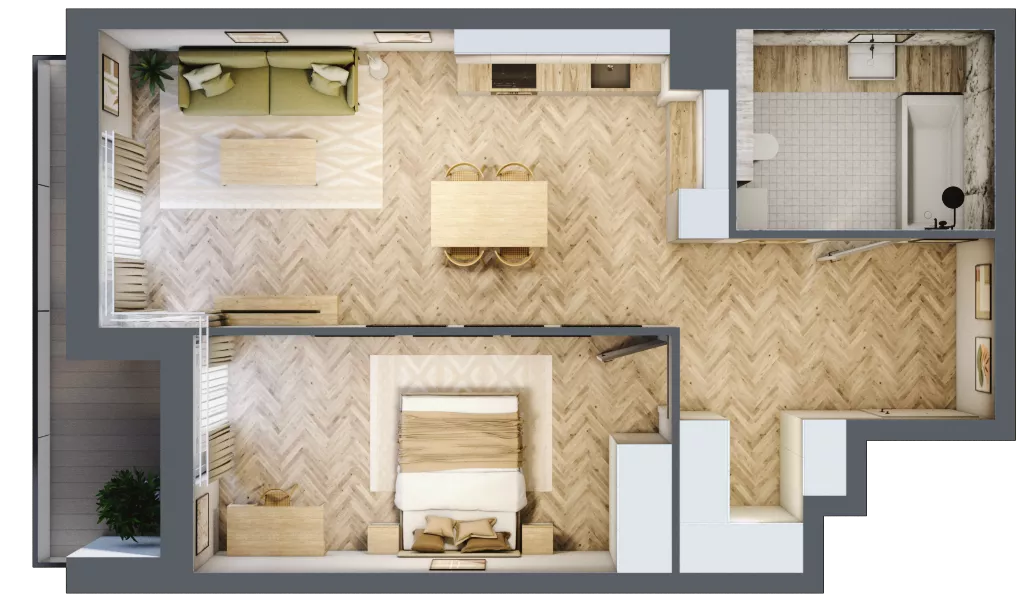 2 pokoje, apartament 57,07 m², piętro 1, oferta nr M.1.1, Marimonte - Apartamenty Mieszkalne, Warszawa, Bielany, Marymont-Kaskada, ul. Marymoncka 4