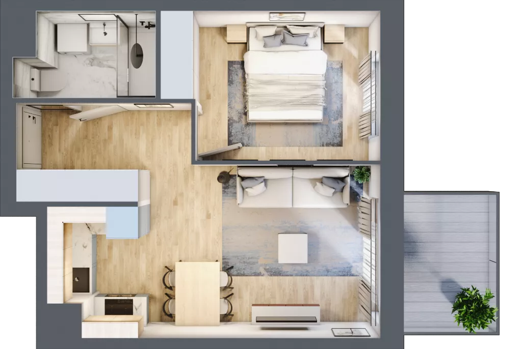 2 pokoje, mieszkanie 38,93 m², piętro 1, oferta nr MA005, ale!KEN, Warszawa, Ursynów, Ursynów Centrum, ul. Indiry Gandhi 7
