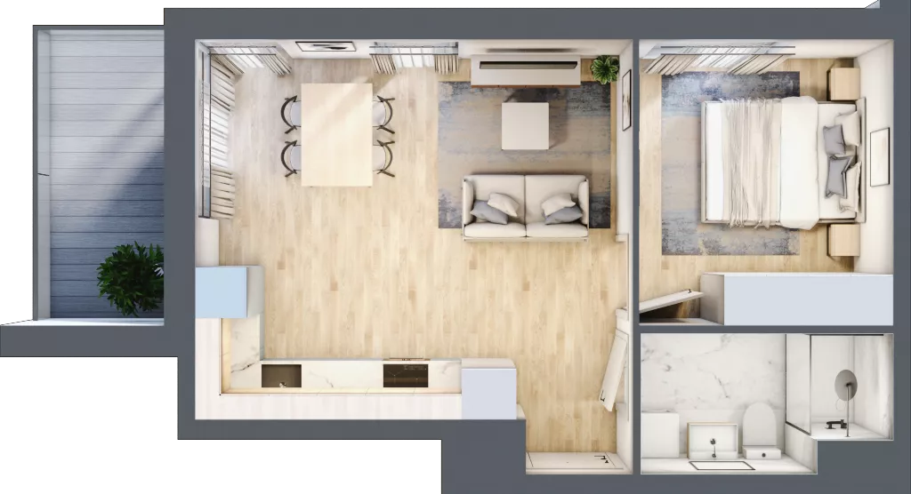 2 pokoje, mieszkanie 38,89 m², piętro 3, oferta nr MA015, ale!KEN, Warszawa, Ursynów, Ursynów Centrum, ul. Indiry Gandhi 7