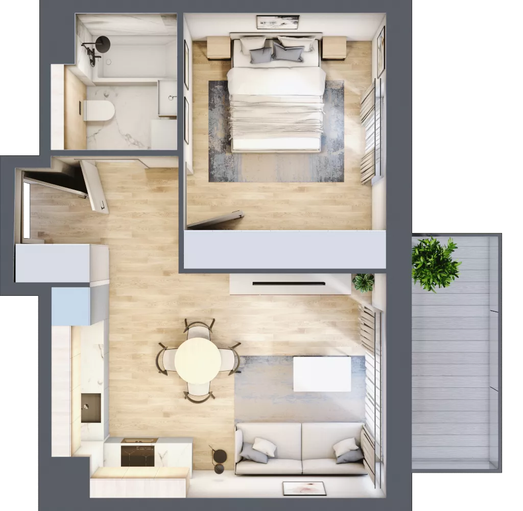 2 pokoje, mieszkanie 39,28 m², piętro 4, oferta nr B4/02, Orzechowa 2, Warszawa, Włochy, Okęcie, ul. Orzechowa 1