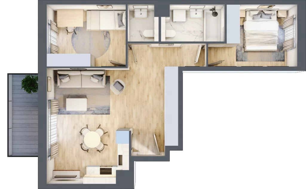 3 pokoje, mieszkanie 59,46 m², piętro 2, oferta nr B2/04, Orzechowa 2, Warszawa, Włochy, Okęcie, ul. Orzechowa 1