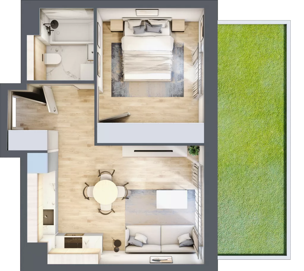 2 pokoje, mieszkanie 39,28 m², parter, oferta nr B0/02, Orzechowa 2, Warszawa, Włochy, Okęcie, ul. Orzechowa 1