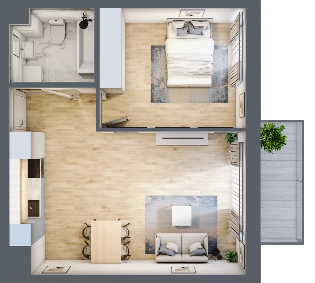 2 pokoje, mieszkanie 46,28 m², piętro 1, oferta nr C-15, Cieszyńska 9, Kraków, Stare Miasto, Łobzów, ul. Cieszyńska 9