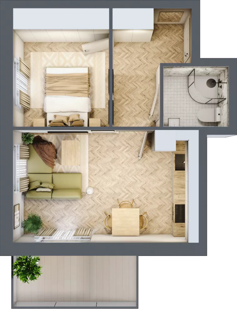 2 pokoje, apartament 35,67 m², piętro 1, oferta nr M14, Kwiatowa Apartamenty, Gdańsk, Wyspa Sobieszewska, ul. Kwiatowa