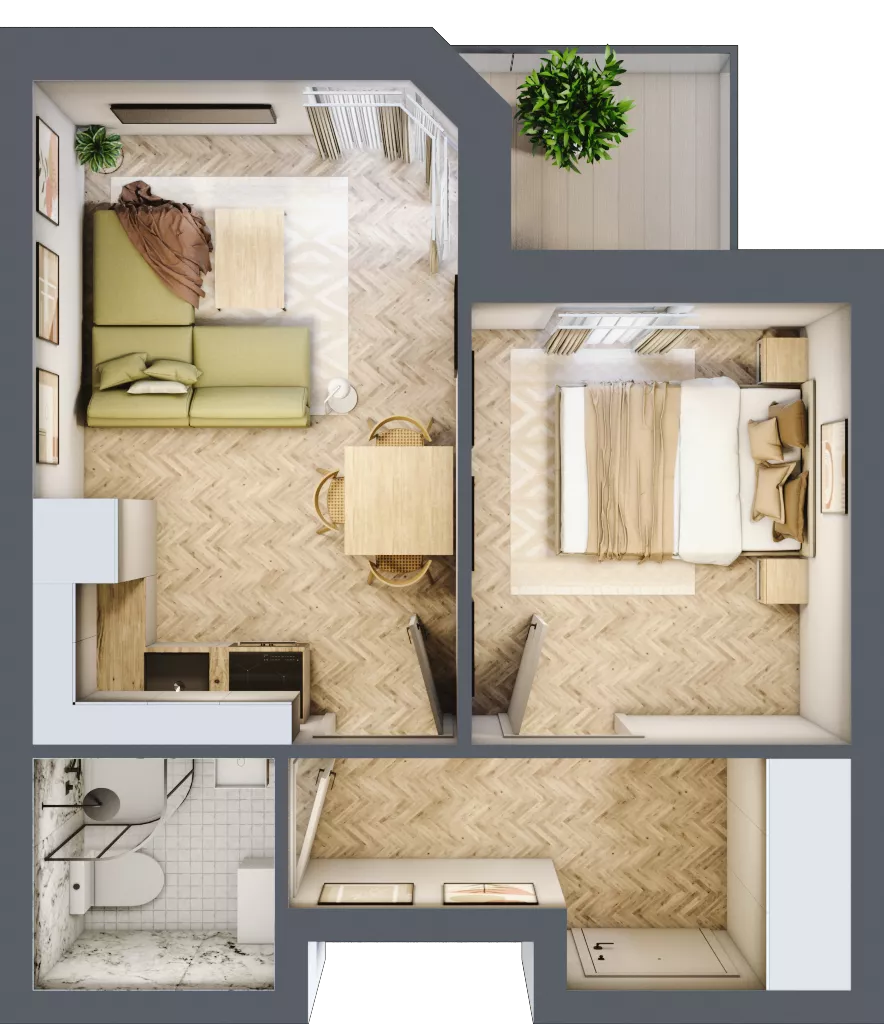 2 pokoje, apartament 31,69 m², piętro 1, oferta nr M7, Kwiatowa Apartamenty, Gdańsk, Wyspa Sobieszewska, ul. Kwiatowa