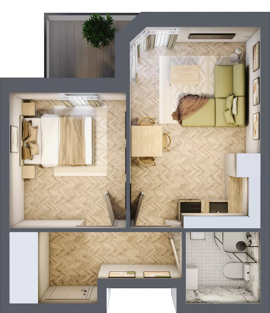 2 pokoje, apartament 35,74 m², piętro 2, oferta nr M26, Kwiatowa Apartamenty, Gdańsk, Wyspa Sobieszewska, ul. Kwiatowa