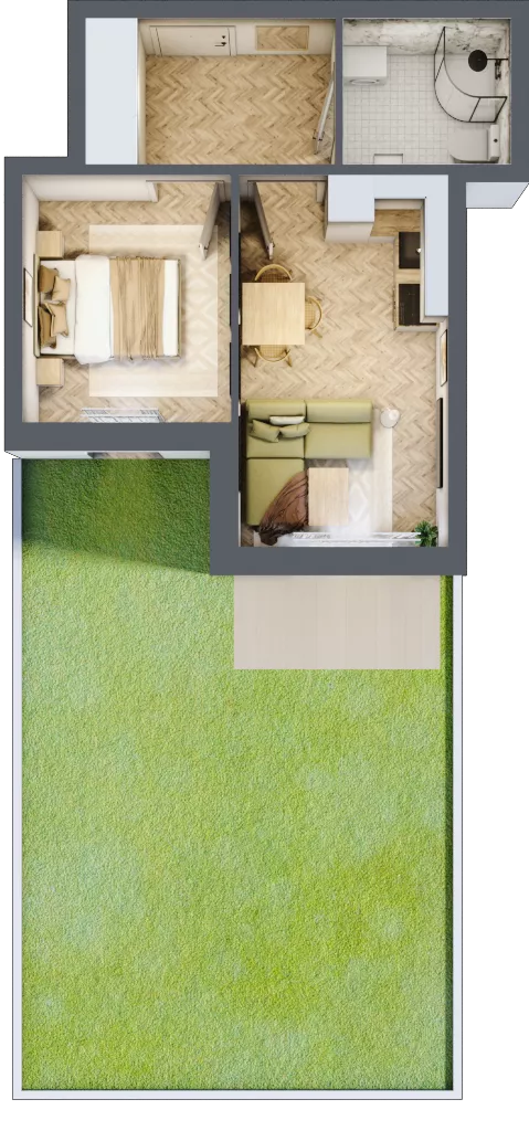 2 pokoje, apartament 29,93 m², parter, oferta nr M5, Kwiatowa Apartamenty, Gdańsk, Wyspa Sobieszewska, ul. Kwiatowa