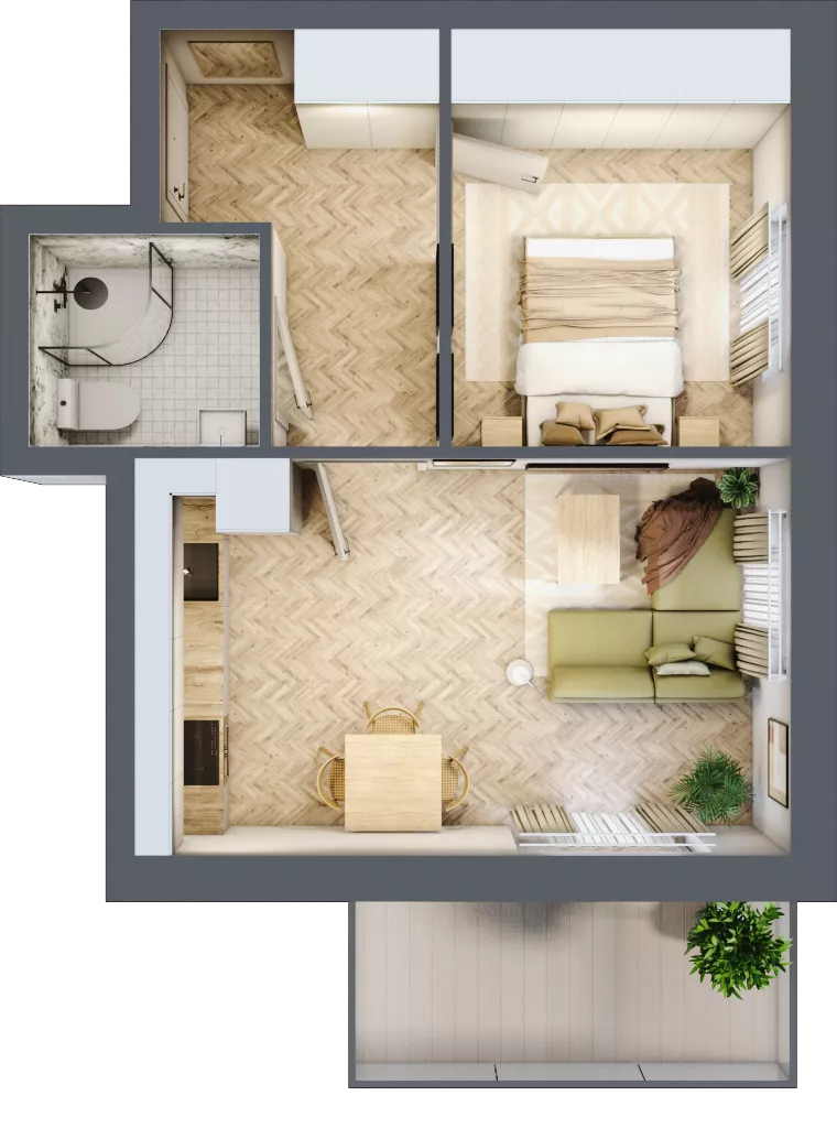 2 pokoje, apartament 35,71 m², piętro 1, oferta nr M9, Kwiatowa Apartamenty, Gdańsk, Wyspa Sobieszewska, ul. Kwiatowa