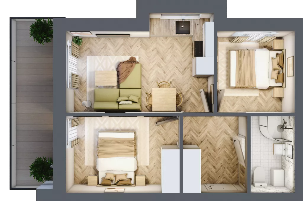 3 pokoje, apartament 42,65 m², piętro 1, oferta nr M15, Kwiatowa Apartamenty, Gdańsk, Wyspa Sobieszewska, ul. Kwiatowa