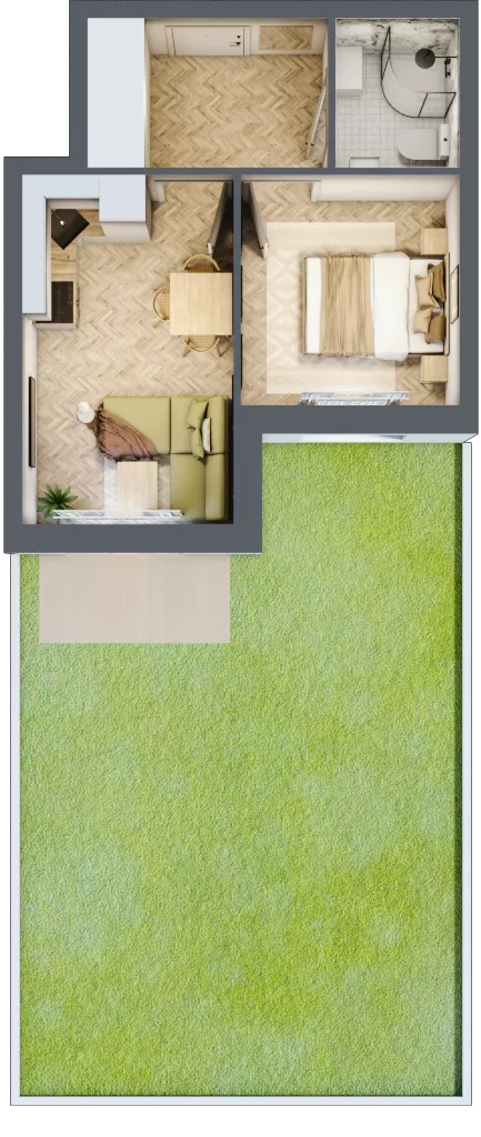 2 pokoje, apartament 28,41 m², parter, oferta nr M4, Kwiatowa Apartamenty, Gdańsk, Wyspa Sobieszewska, ul. Kwiatowa