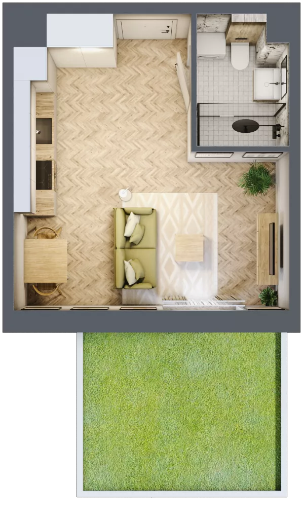 1 pokój, mieszkanie 25,99 m², parter, oferta nr A104, Osiedle Kompas, Gdańsk, Orunia Górna-Gdańsk Południe, Maćkowy, ul. Czerska 35