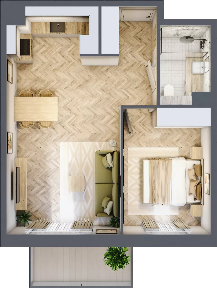 2 pokoje, mieszkanie 44,49 m², piętro 1, oferta nr C51, Osiedle Kompas, Gdańsk, Orunia Górna-Gdańsk Południe, Maćkowy, ul. Czerska 35