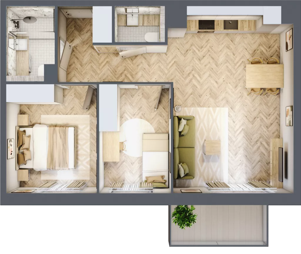 3 pokoje, mieszkanie 57,26 m², piętro 1, oferta nr C53, Osiedle Kompas, Gdańsk, Orunia Górna-Gdańsk Południe, Maćkowy, ul. Czerska 35