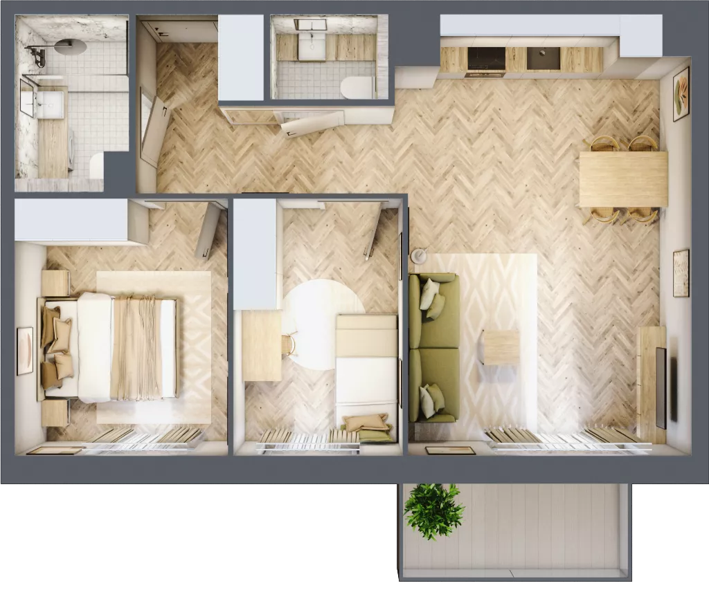 3 pokoje, mieszkanie 57,26 m², piętro 2, oferta nr C67, Osiedle Kompas, Gdańsk, Orunia Górna-Gdańsk Południe, Maćkowy, ul. Czerska 35