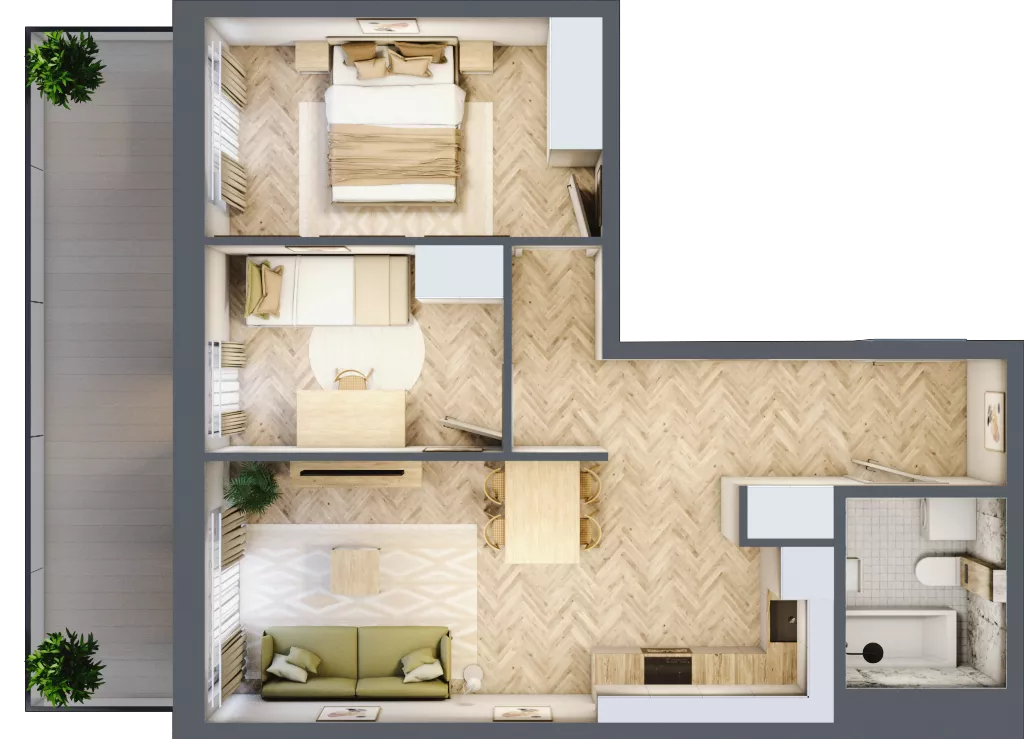 3 pokoje, mieszkanie 52,83 m², parter, oferta nr 5, Rezydencja Świerkowa, Radom, Idalin, ul. Świerkowa 47