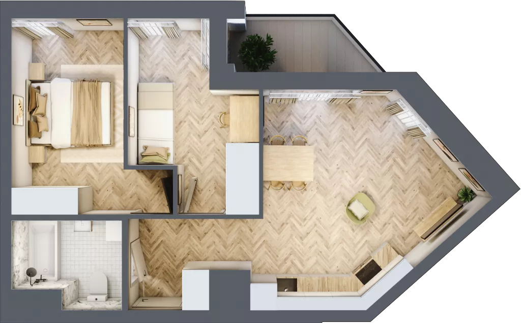 3 pokoje, mieszkanie 51,18 m², piętro 12, oferta nr M164, Sky Trust II , Kielce, Bocianek, al. Solidarności / ul. Świętokrzyska