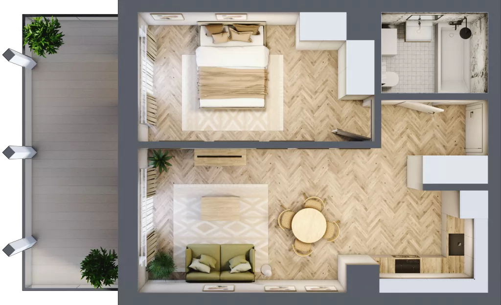 2 pokoje, mieszkanie 42,82 m², piętro 1, oferta nr A.08, Browar Hugo Scobel, Gliwice, Śródmieście, ul. Piwna