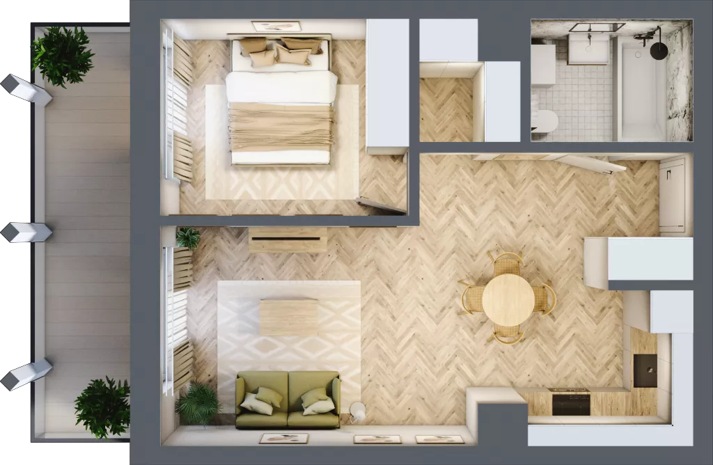 2 pokoje, mieszkanie 42,58 m², piętro 4, oferta nr A.58, Browar Hugo Scobel, Gliwice, Śródmieście, ul. Piwna