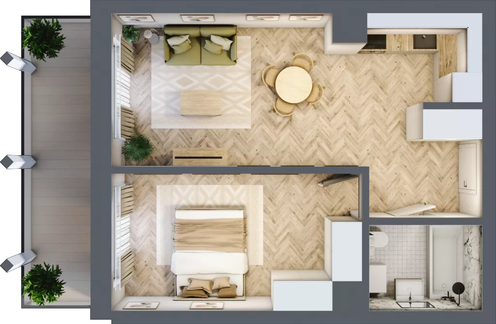 2 pokoje, mieszkanie 42,84 m², piętro 4, oferta nr A.60, Browar Hugo Scobel, Gliwice, Śródmieście, ul. Piwna